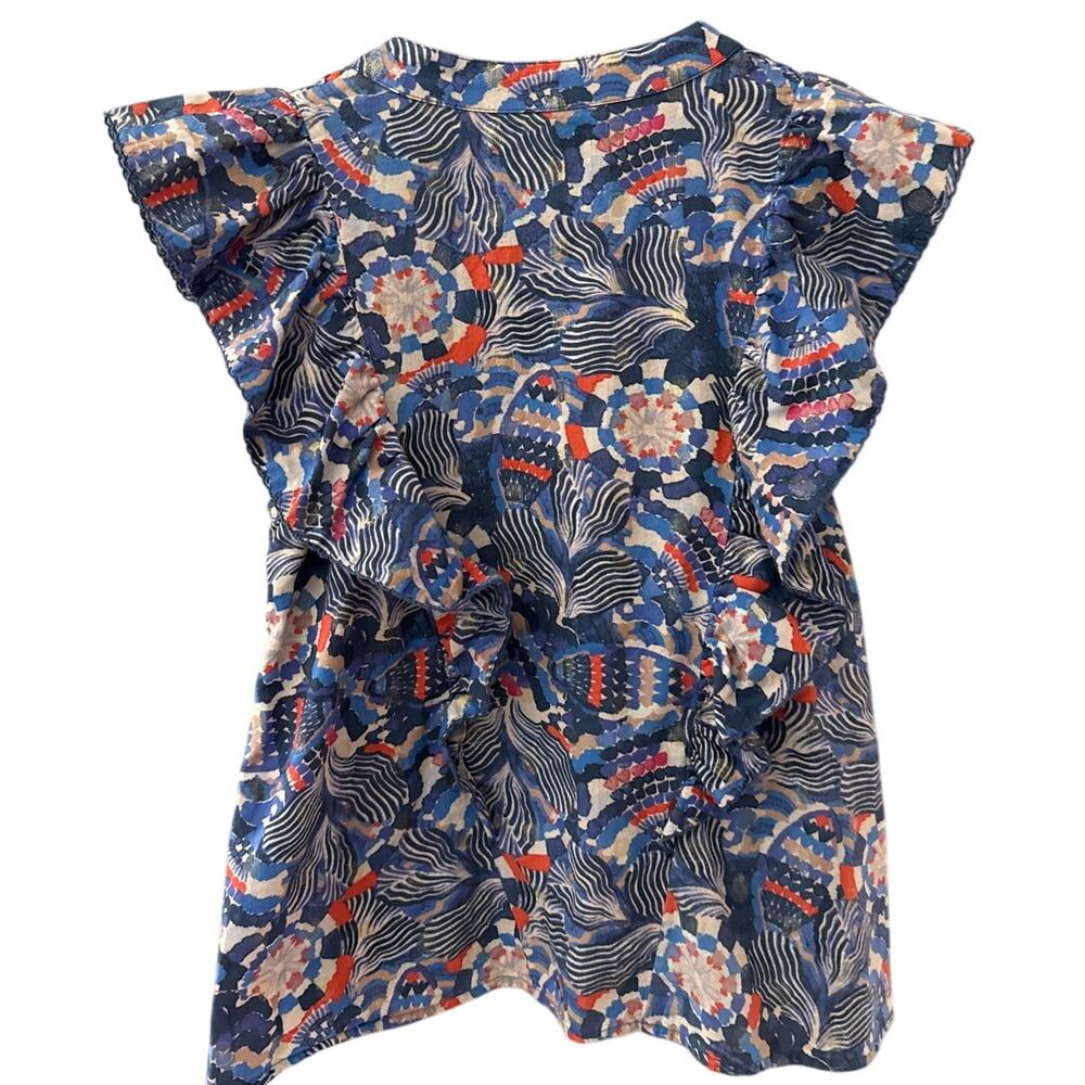 Chufy Dekker Mosaic Flutter Sleeve Gone Jammin Top Blue Multi Guipure Size XS - Picture 9 of 11